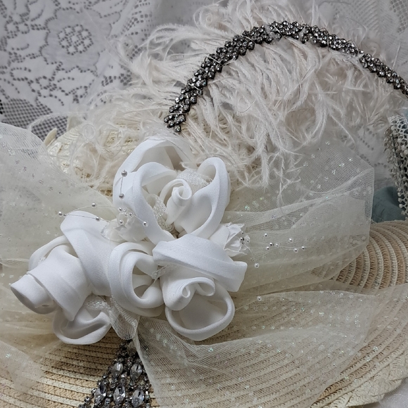 Luxury Kentucky Derby Ivory Statement Hat  OOAK Roses & Feather main image 6